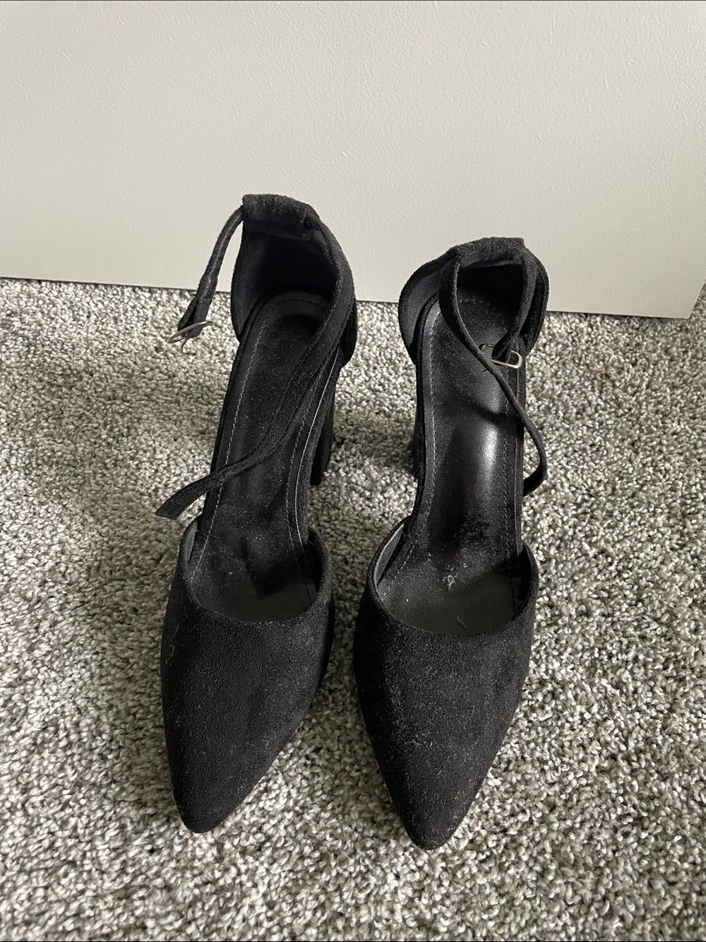 Black Pointed Toe Ankle Strap Heels